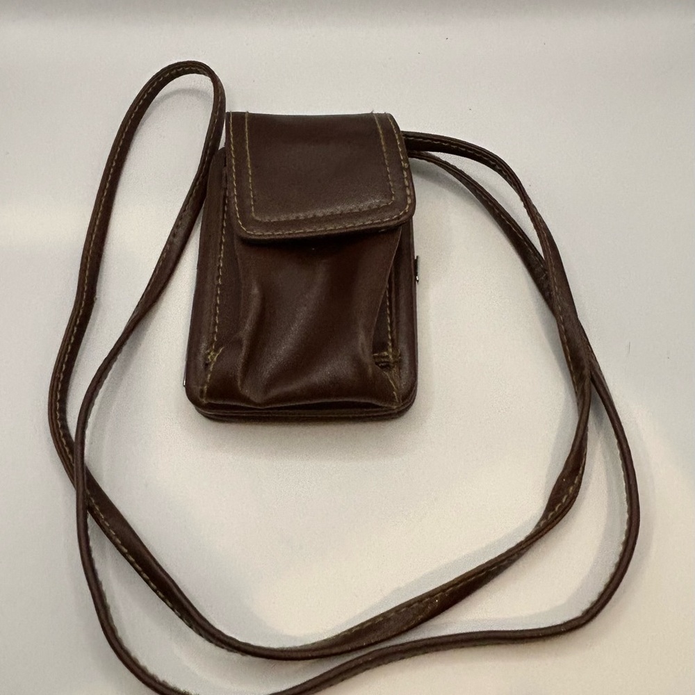 Slim Brown Leather Crossbody Pouch